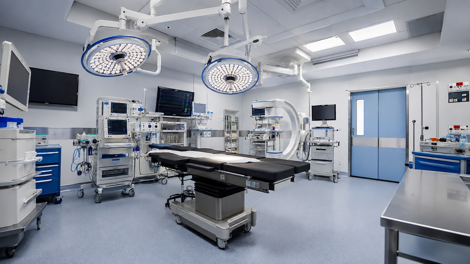 Modern immaculate surgical suite in a hospital with advanced monitoring equipment